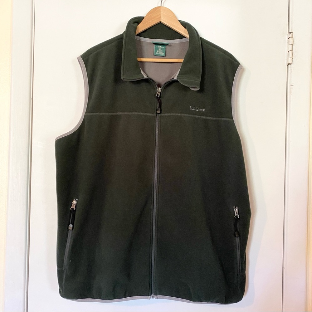 LL Bean Polartec Weather Channel Fleece Full Zip Vest Hunter Green XXL EUC